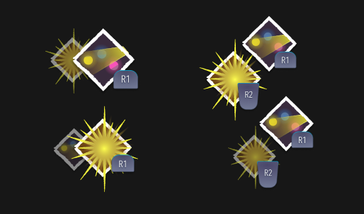 Four iterations on the button design, including visuals